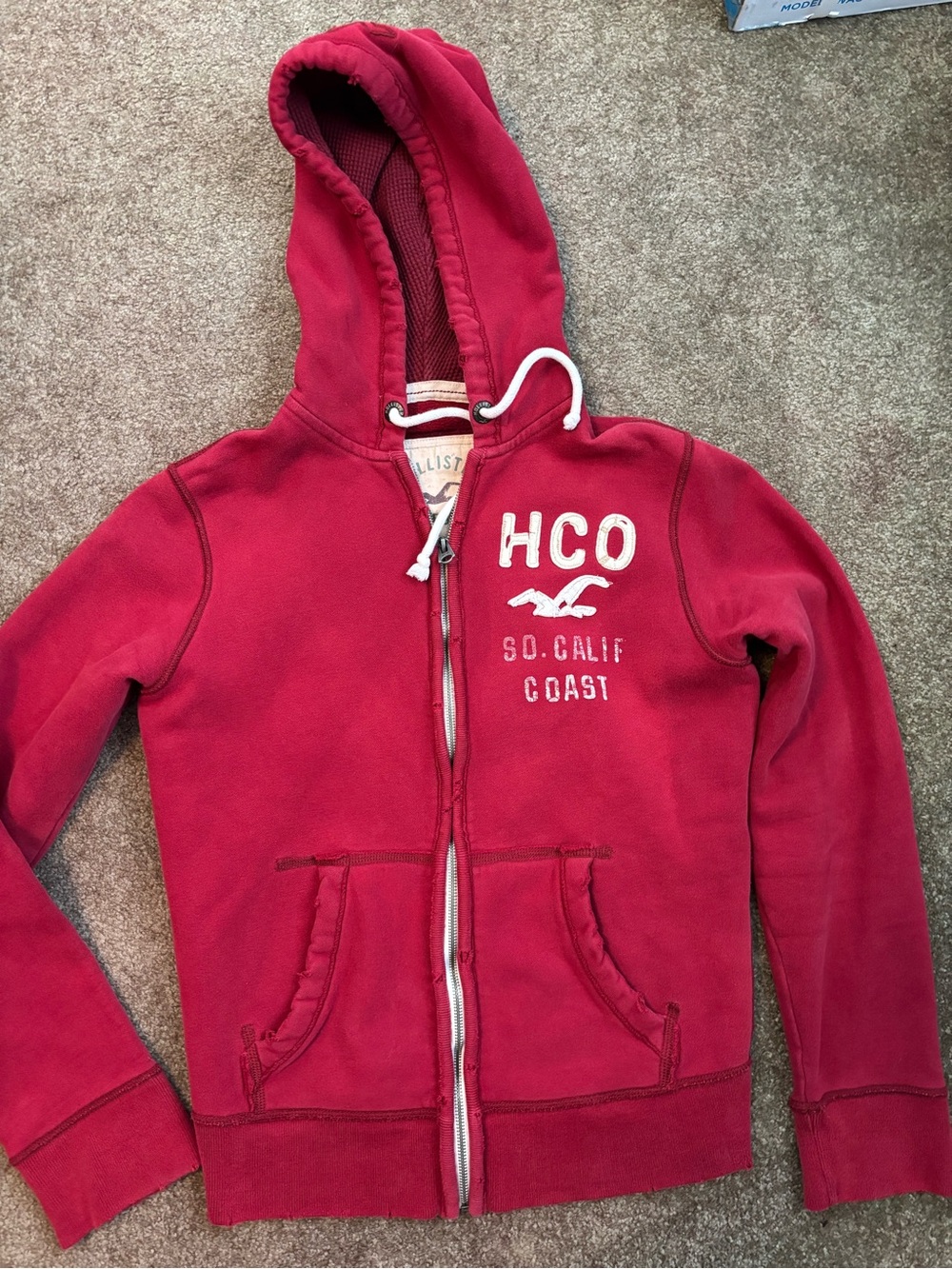 Hollister Deep Red Full-Zip Hoodie with Logo